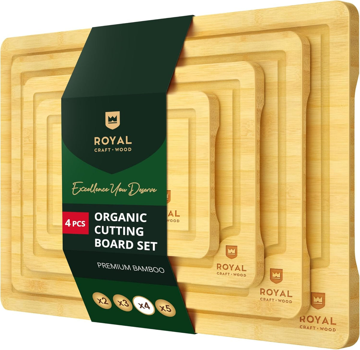 ROYAL CRAFT WOOD Wooden Cutting Boards for Kitchen Meal Prep & Cutting - Bamboo Wood Cutting Board