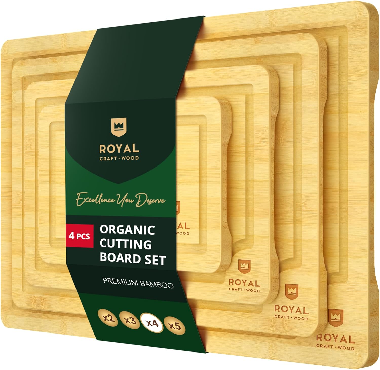 ROYAL CRAFT WOOD Wooden Cutting Boards for Kitchen Meal Prep & Cutting - Bamboo Wood Cutting Board