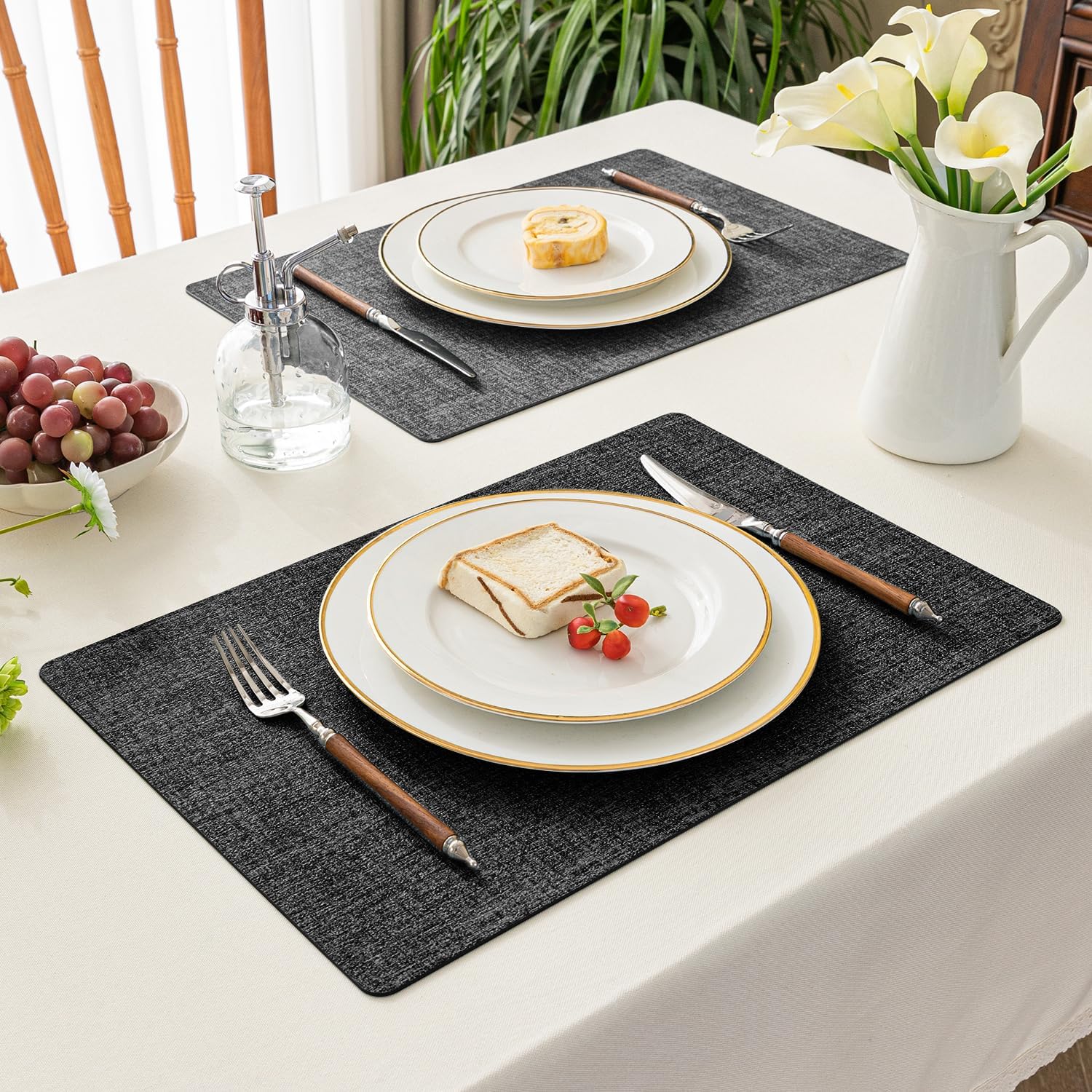 Romanstile Reversible Vinyl Placemats Set of 4, Faux Leather 100% Waterproof Oil-Proof Wipeable