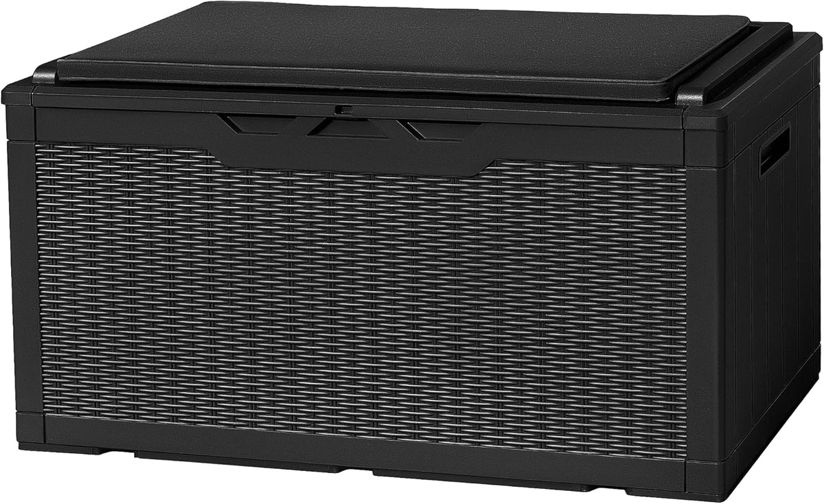 Flamaker Deck Box with Cushion 100 Gallon Waterproof Resin Storage Box with Air Rod Indoor Outdoor