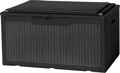 Flamaker Deck Box with Cushion 100 Gallon Waterproof Resin Storage Box with Air Rod Indoor Outdoor