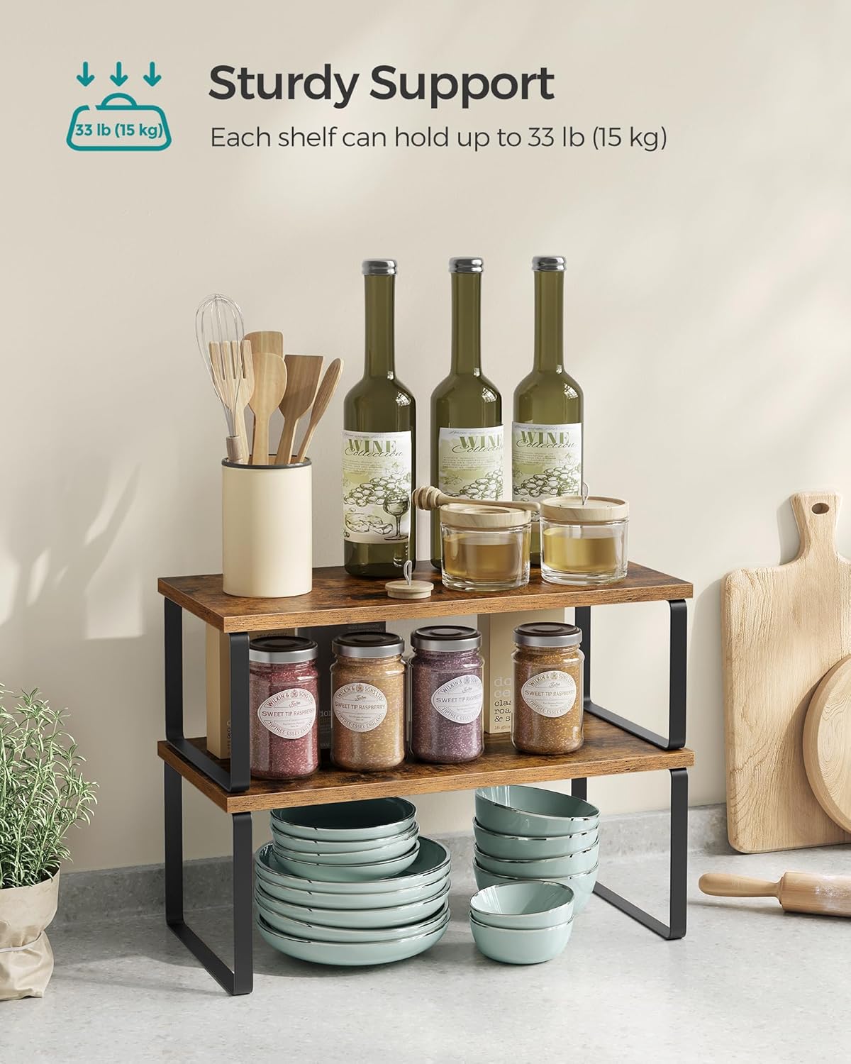 SONGMICS Cabinet Organizer Shelf, Set of 2 Kitchen Counter Shelves, Kitchen Storage, Spice Rack