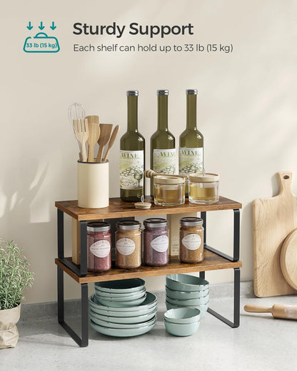 SONGMICS Cabinet Organizer Shelf, Set of 2 Kitchen Counter Shelves, Kitchen Storage, Spice Rack