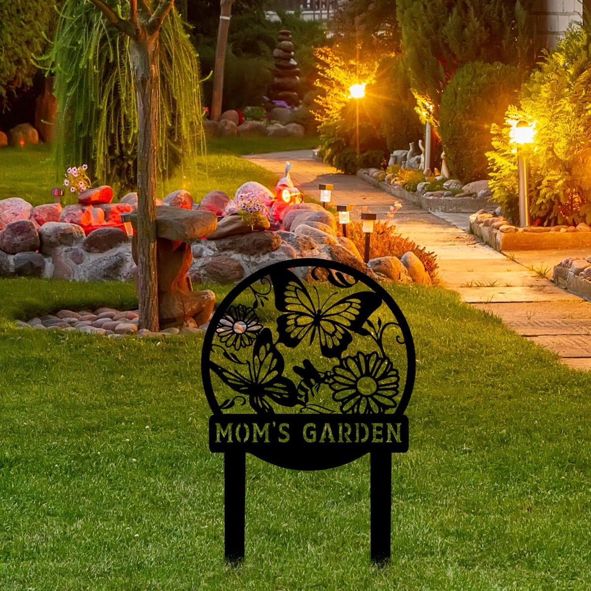 Personalized Butterfly Garden Metal Sign with Stake, Custom Address Plaque Yard Name Sign