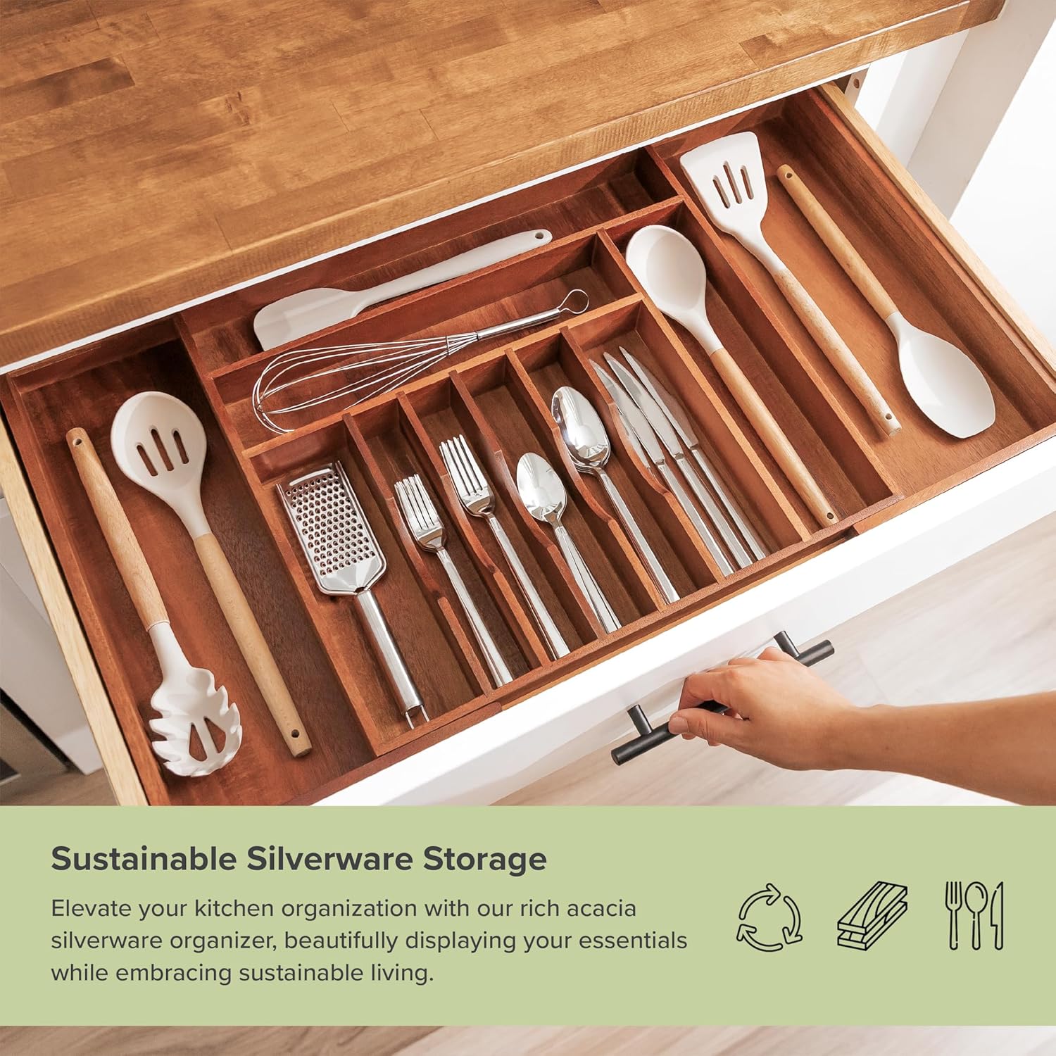 Premium Silverware, Flatware and Utensil Organizer for Kitchen Drawers, Food-Safe Contract Grade
