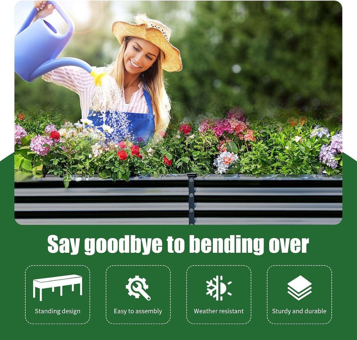 Land Guard Galvanized Raised Garden Bed with Legs, 96×24×32in Raised Garden Beds Outdoor with