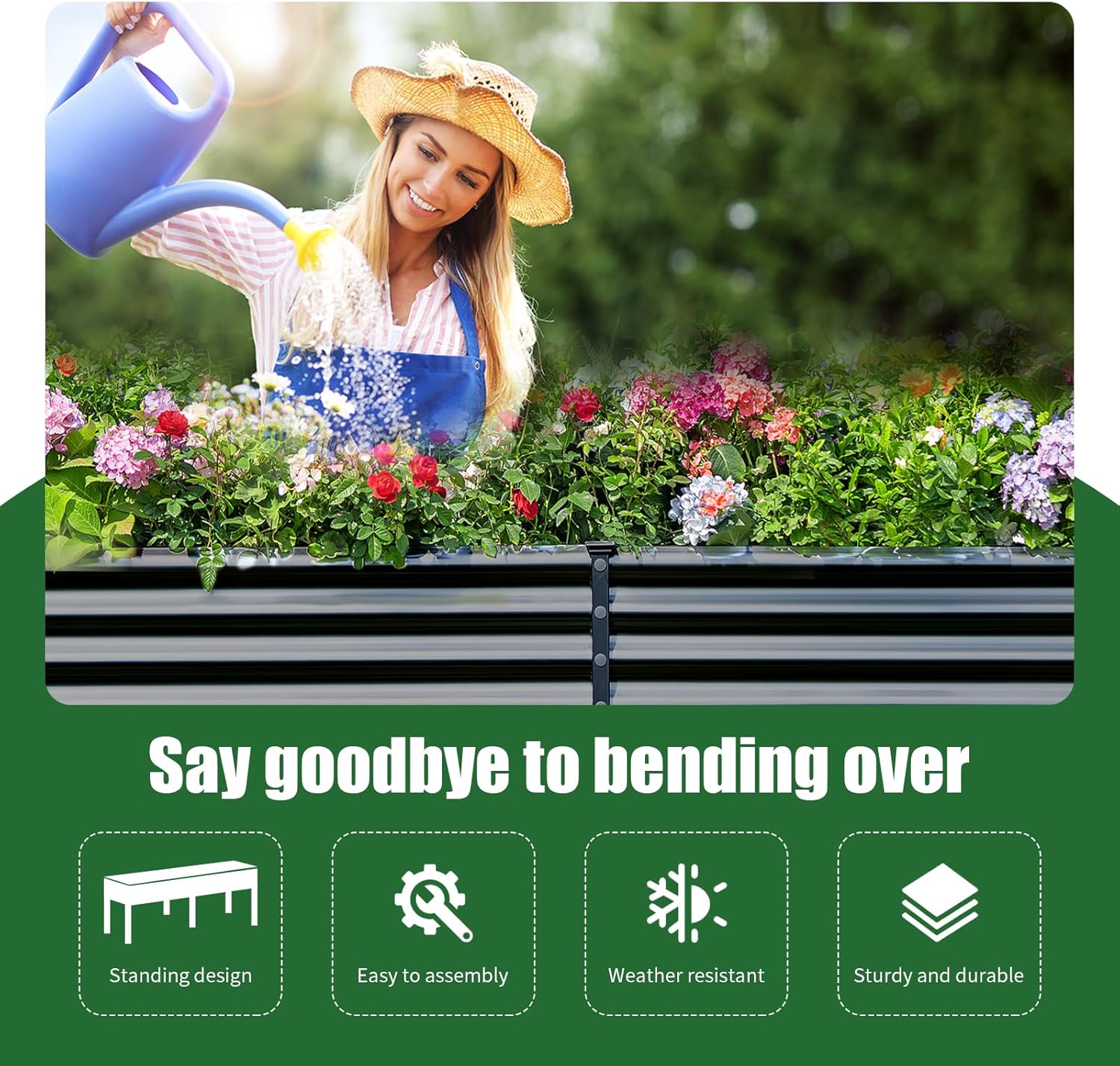 Land Guard Galvanized Raised Garden Bed with Legs, 96×24×32in Raised Garden Beds Outdoor with
