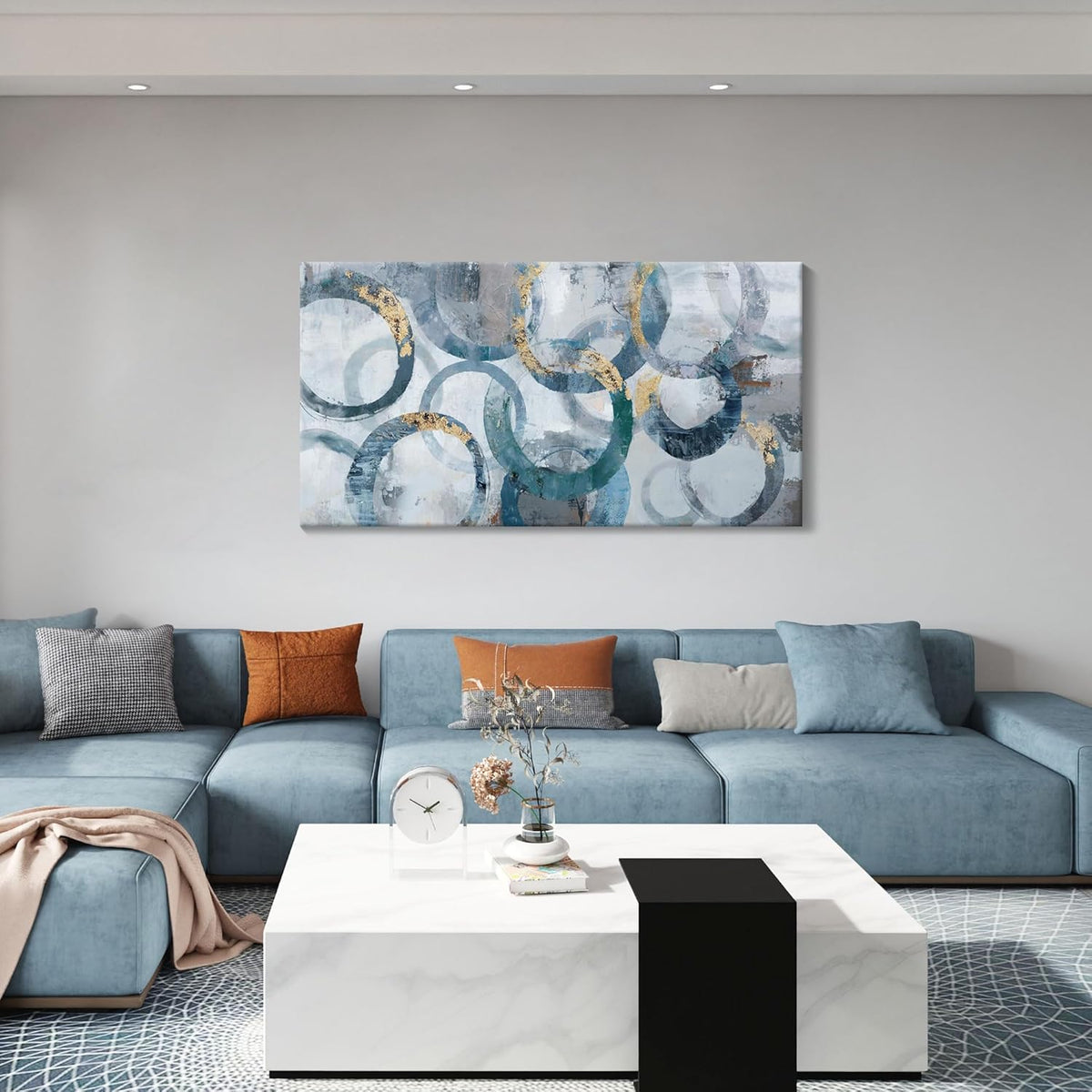 Mofutinpo Abstract Canvas Wall Art for Living Room, Modern Minimalist Wall Pictures Painting - Blue