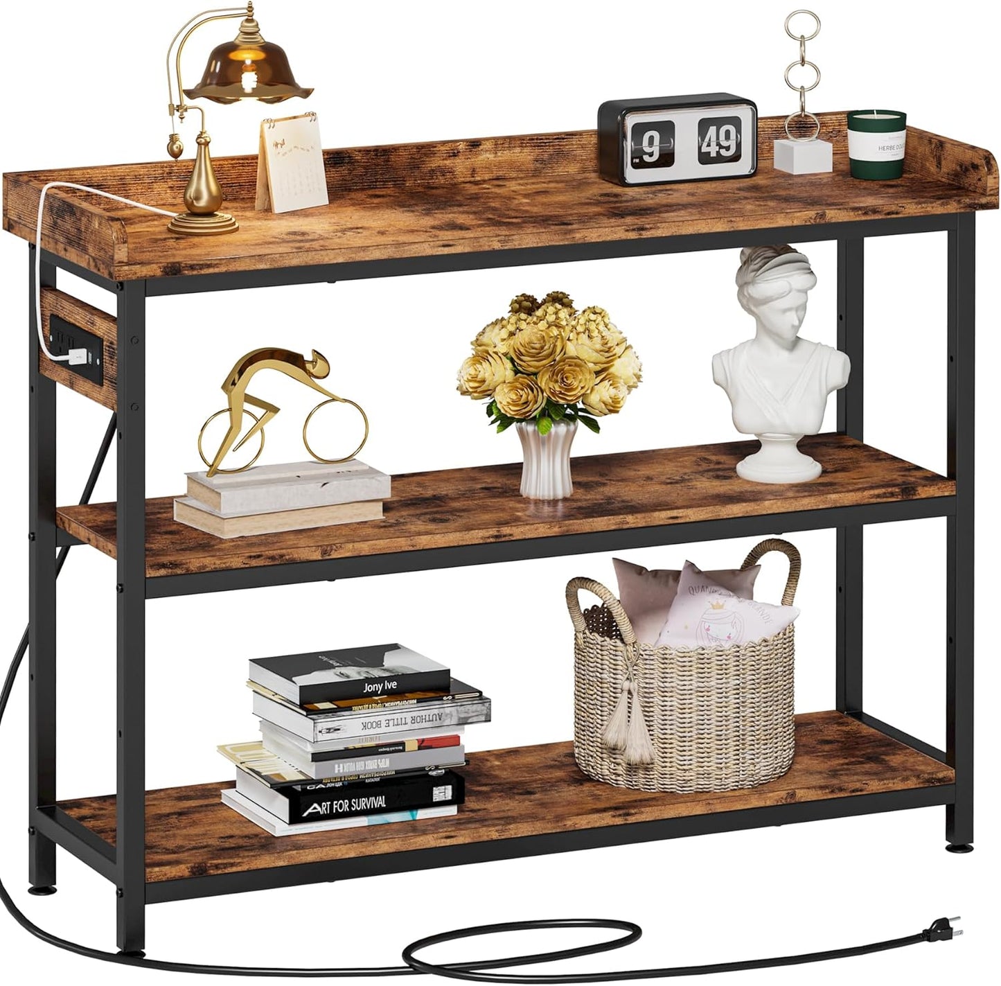 IRONCK Console Table, Sofa Table with Power Outlet, Farmhouse Hallway Table for Entryway, Living
