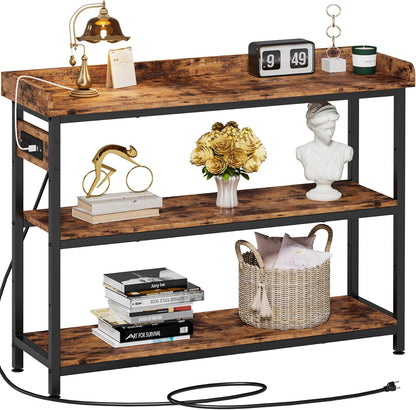 IRONCK Console Table, Sofa Table with Power Outlet, Farmhouse Hallway Table for Entryway, Living