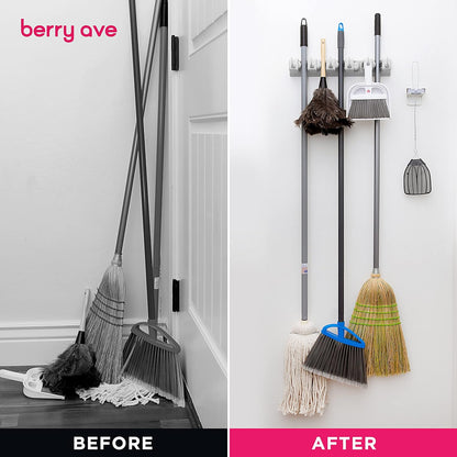 EXTRA GRIP Mop & Broom Holder Wall Mount - Wall Hanging Garden Tool & Utility Closet Organizer, Mop
