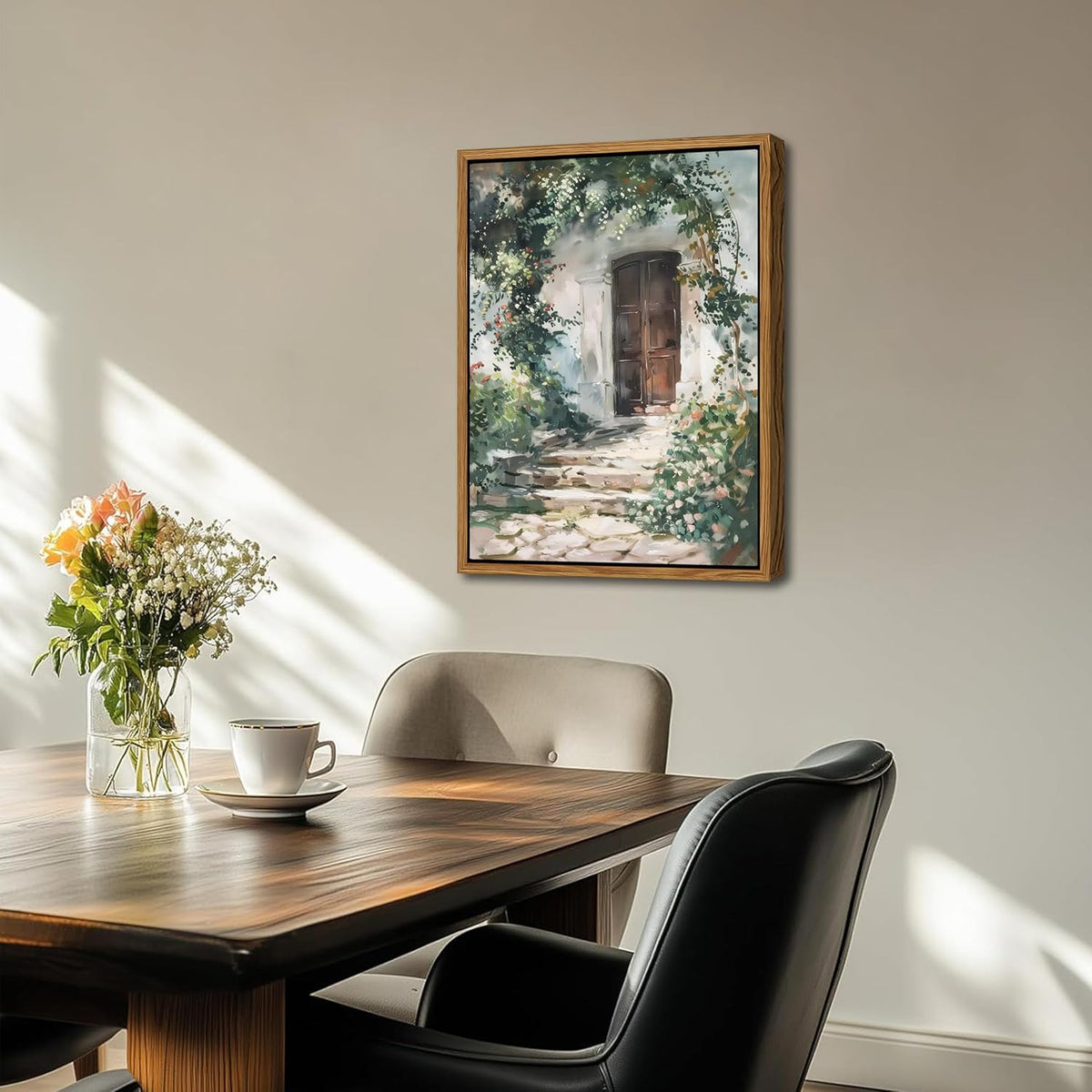 Floating Framed Canvas Vintage Wall Art, Rustic Cottage Spring Garden Oil Paintings Print, Country