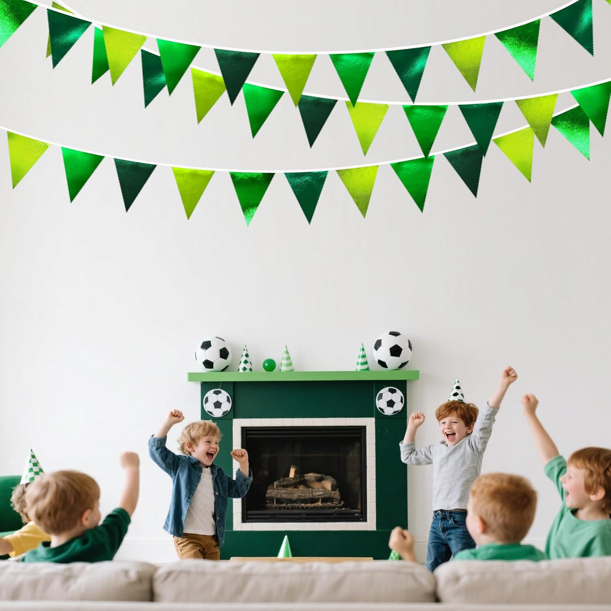 Gradient Green Party Decorations Metallic Fabric Ombre Green Triangle Pennant Banner Flag Bunting