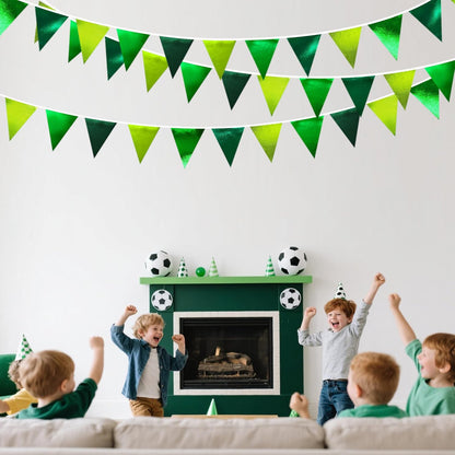 Gradient Green Party Decorations Metallic Fabric Ombre Green Triangle Pennant Banner Flag Bunting
