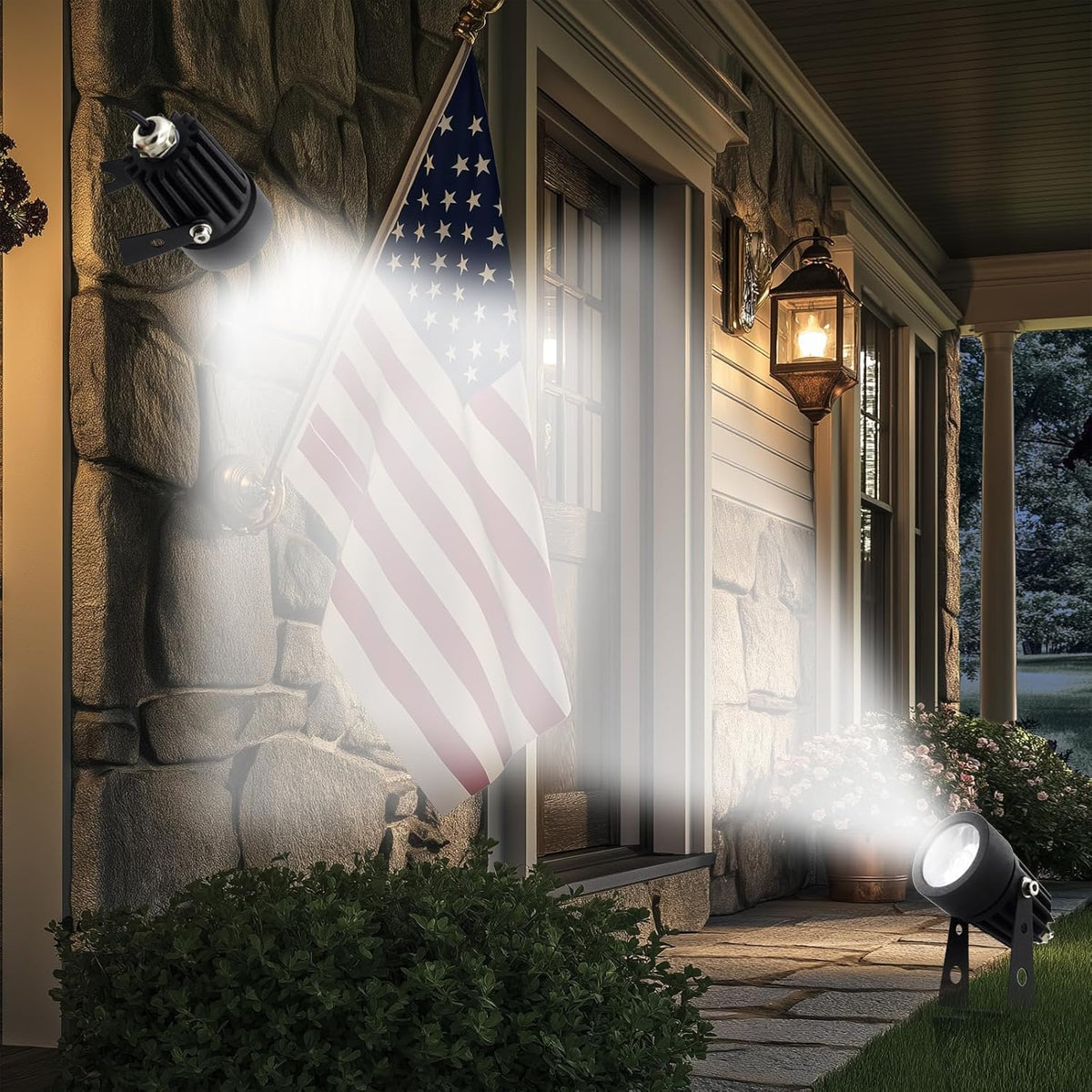 Mini 50X Twin Solar-Powered Flag Pole Light Cast Aluminium Cool White LED Spotlight 60-100 Lumen
