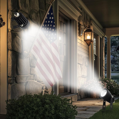 Mini 50X Twin Solar-Powered Flag Pole Light Cast Aluminium Cool White LED Spotlight 60-100 Lumen