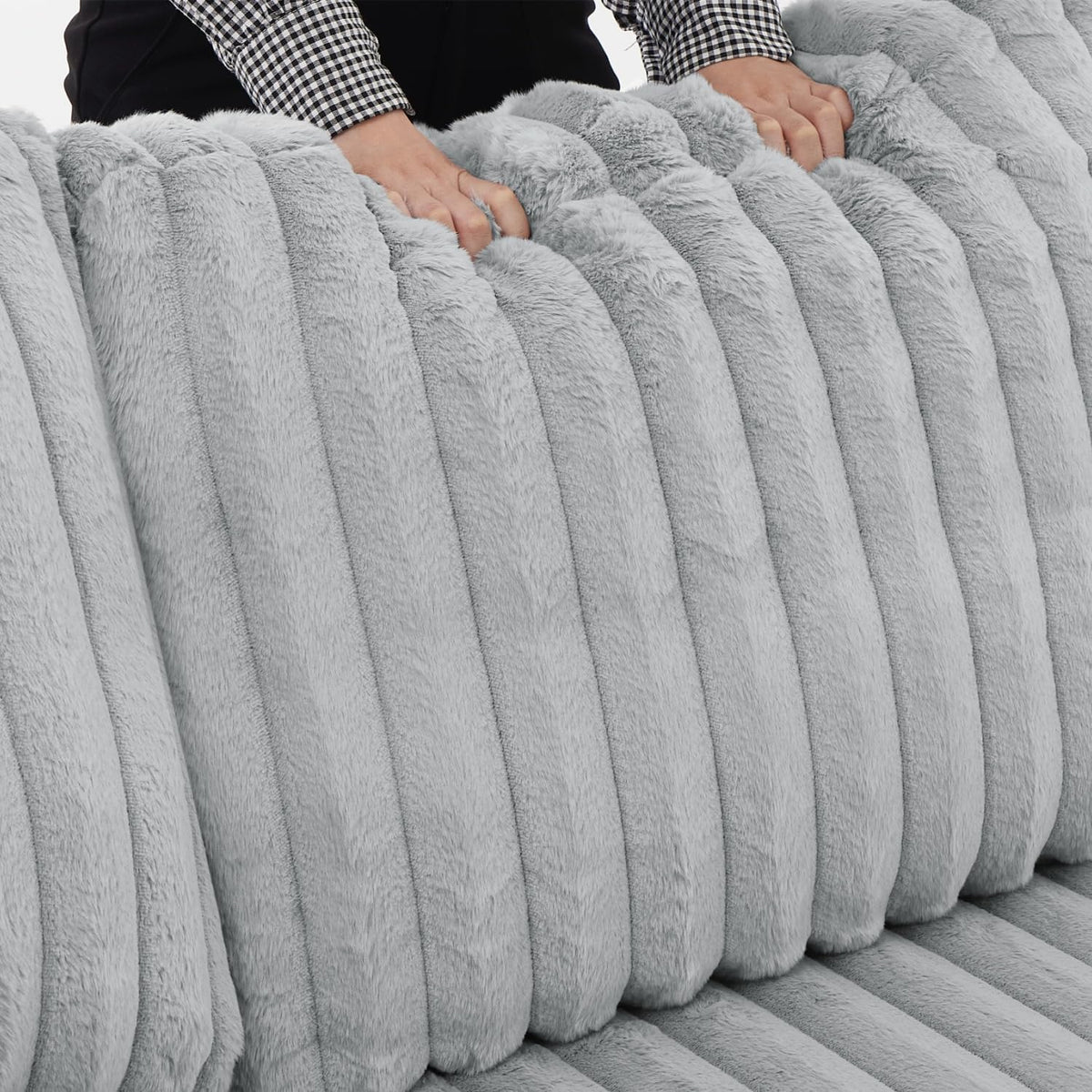THSUPER 122-Inch Oversized U Shaped Plush Corduroy Fluffy Sectional Sleeper Sofa with Pull Out Bed
