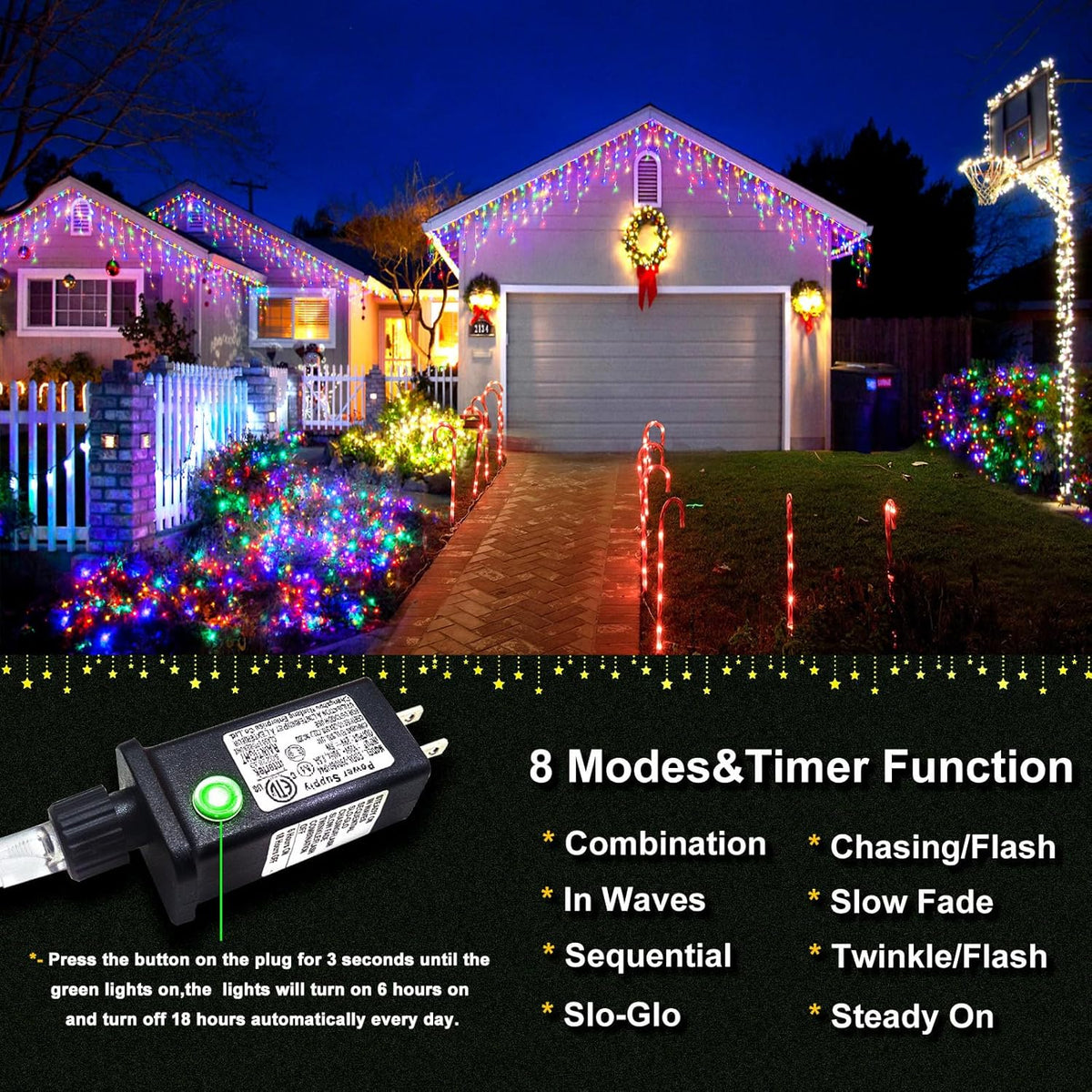 Icicle Christmas Lights Outdoor - 99FT 1216 LED Icicle Lights for Outside 8 Modes with 228 Drops