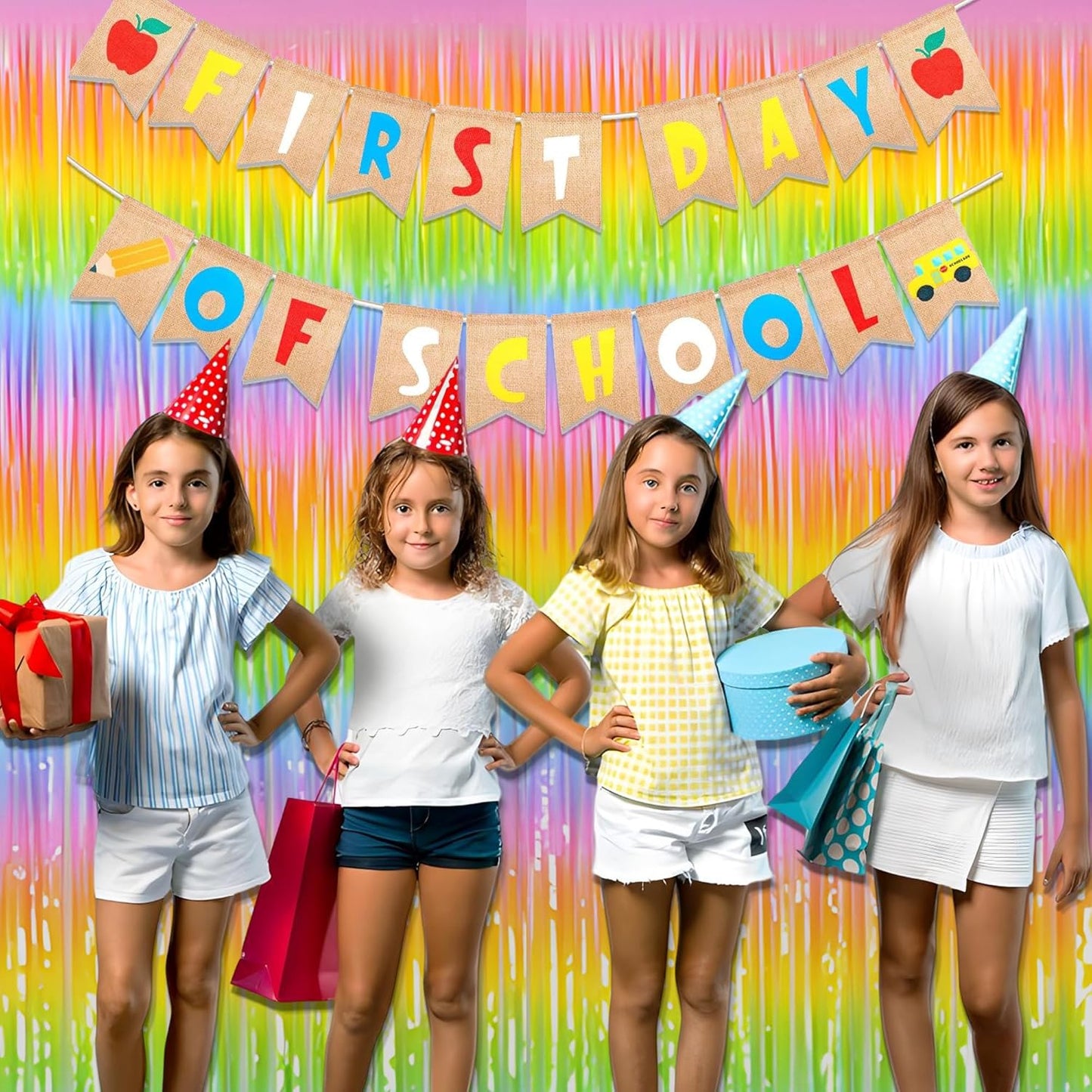 Gradient Pastel Foil Fringe Curtain - GREATRIL Pastel Color Backdrop Streamers for Kids