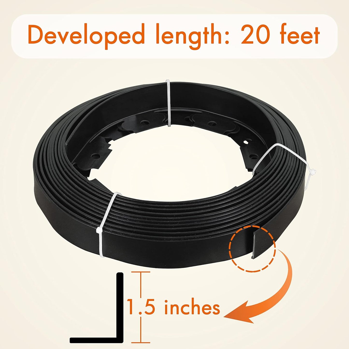 Gardzen 1.5" x 20' Landscape Edging Kit, Garden Edging Coil Comes with 24 Pcs Spikes, No Dig Lawn