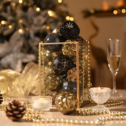 Valery Madelyn Ornaments for Christmas Trees, 9ct 2.36 Inches Black and Gold Shatterproof Christmas