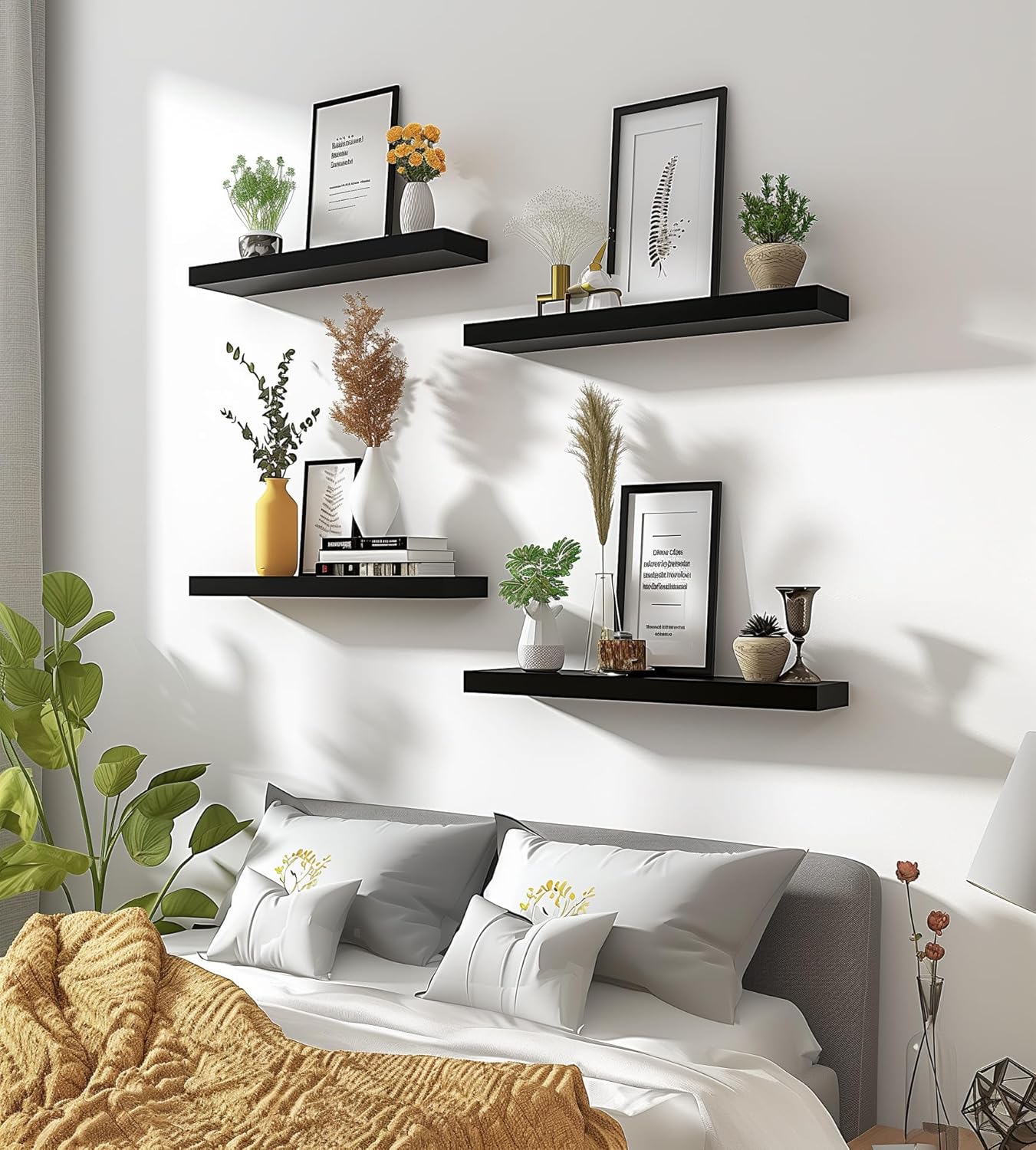 Wood Floating Shelves for Wall Decor, Rustic Wall Shelves for Bedroom Bathroom Kitchen Living Room