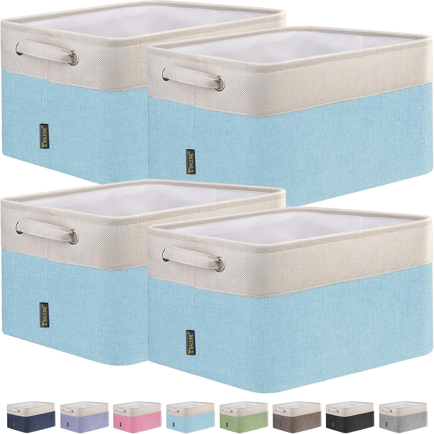 BALEINE 4 Pack Fabric Storage Bins for Shelves, Linen Storage Baskets for Organizing, Decorative
