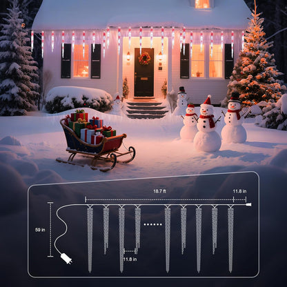 Minetom Icicle Lights Outdoor with Clips, 20ft 100 LED 20 Tubes Twinkling Crystal Icicle String