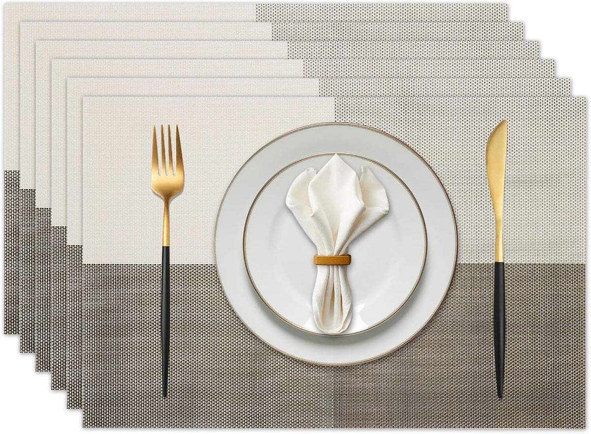 Vinyl Plastic Placemats Set of 6 Washable Heat Resistant Non-Slip Elegant Indoor Outdoor Kitchen