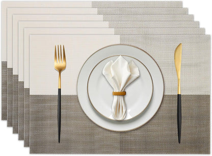 Vinyl Plastic Placemats Set of 6 Washable Heat Resistant Non-Slip Elegant Indoor Outdoor Kitchen