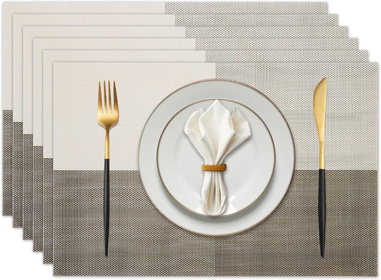 Vinyl Plastic Placemats Set of 6 Washable Heat Resistant Non-Slip Elegant Indoor Outdoor Kitchen
