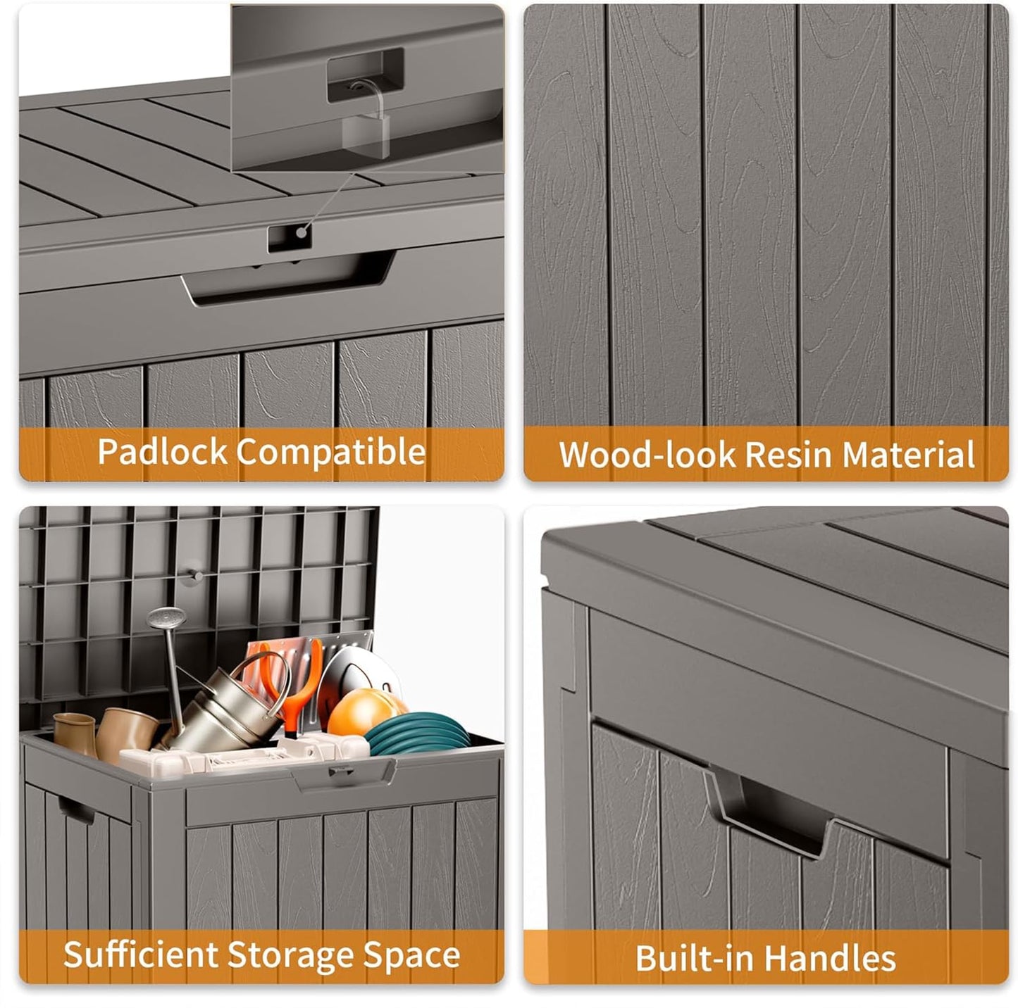 31 Gallon Resin Deck Box, Lockable Patio Outdoor Storage Box for Furniture, Garden Tools and Tools