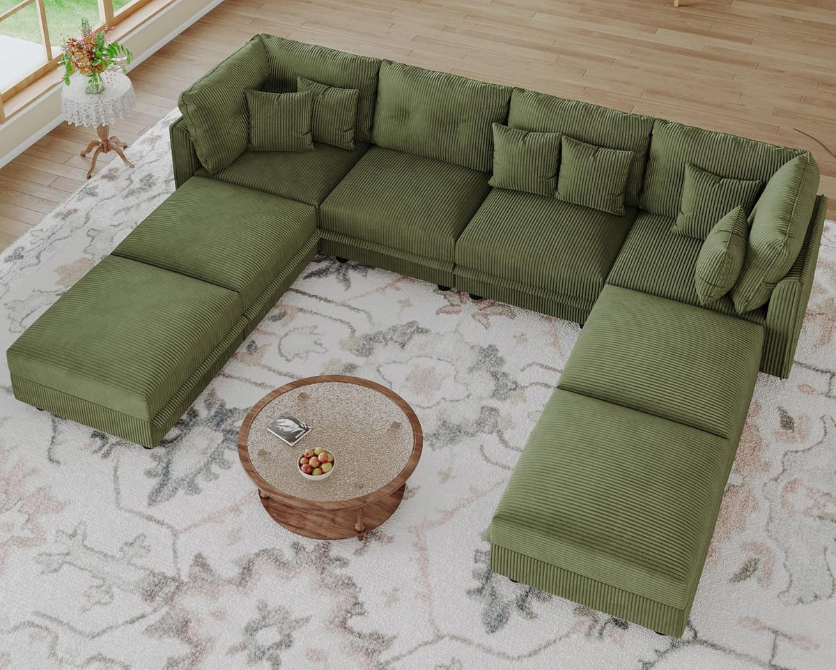 LLappuil Modular Sectional Sofa with Storage Seats, Corduroy Convertible Modular U Shaped Sectional