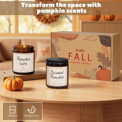 Auelife Fall Candles, Pumpkin Latte Scented Candle – Fall Soy Candle for Home | Autumn Aromatherapy