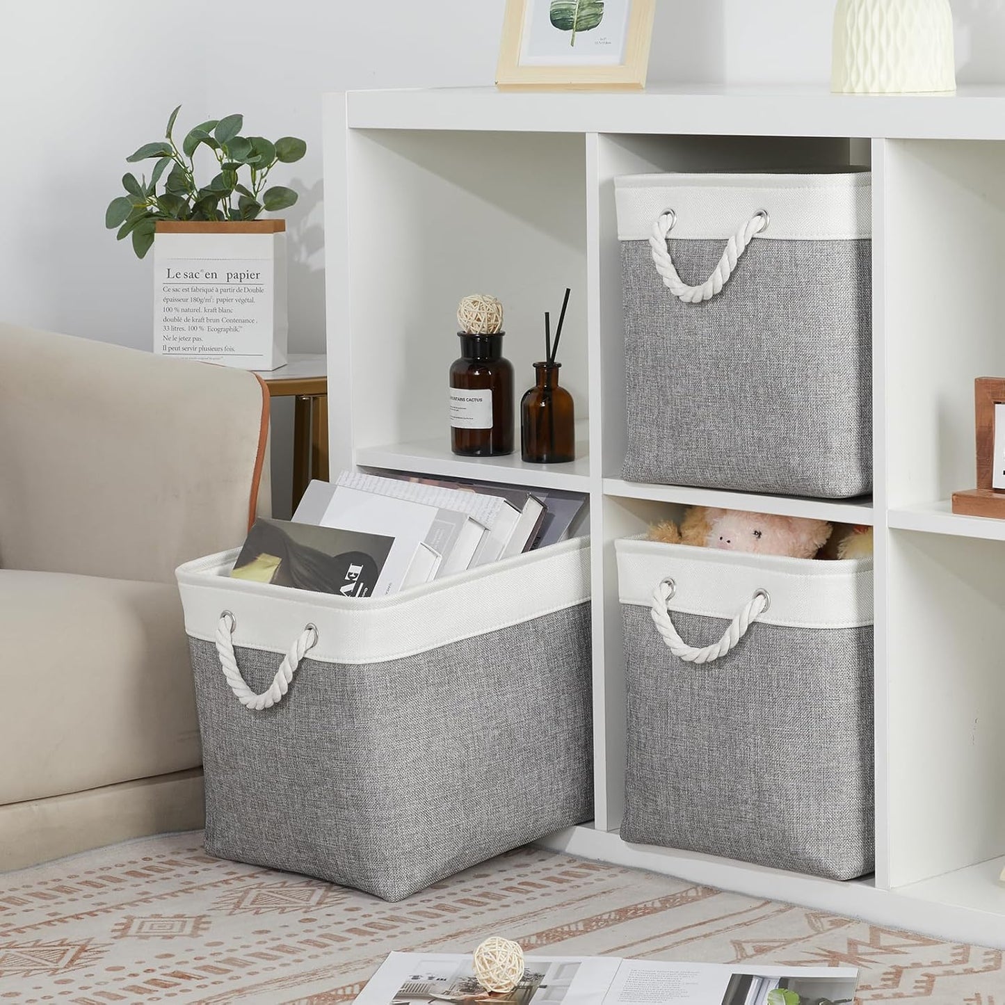 Bidtakay Large Storage Baskets for Organizing 3-Pack Fabric Closet Organizers Storage Bins with