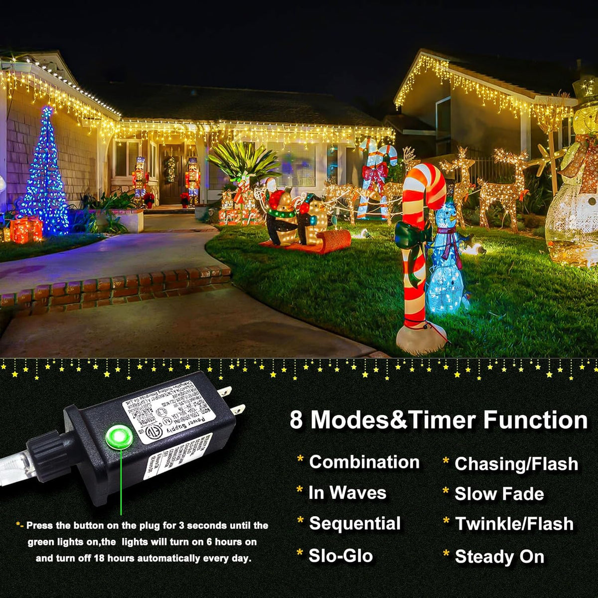 Icicle Lights for Outside 99ft 1216 LED Christmas Lights Outdoor 8 Modes with 228 Drops, Waterproof