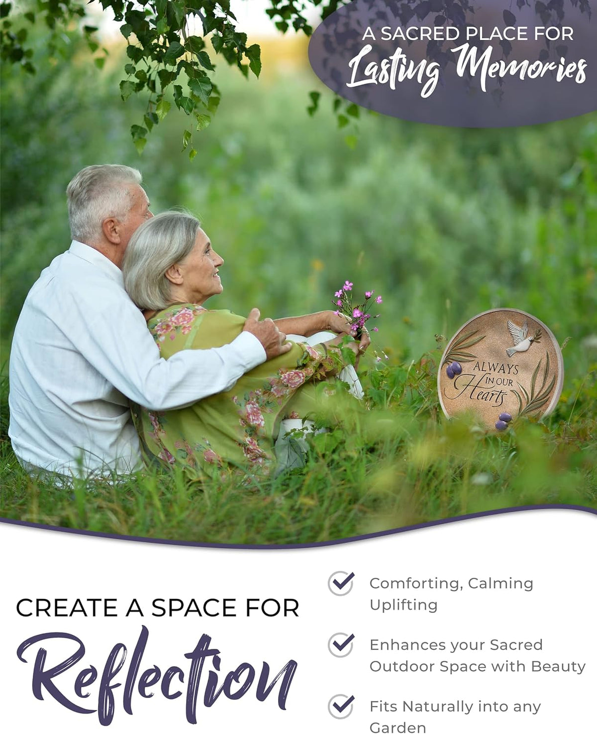 Spiritwind 10-Inch Garden Memorial Stone with Included Plaque Stand & Sympathy Card, Memorial