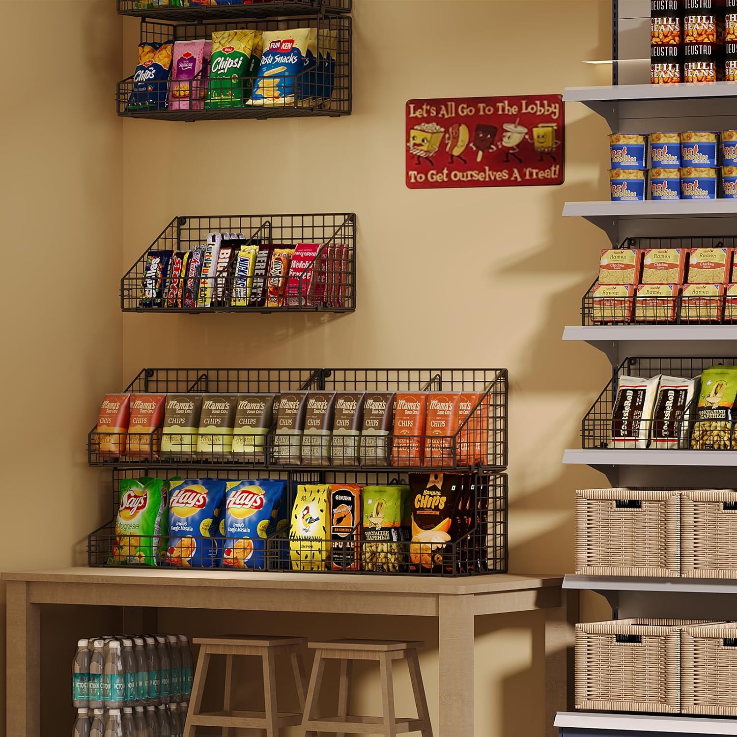 X-cosrack 3 Tier Large Stackable Snack Organizer - Versatile Wall Mounted Wire Storage Basket with