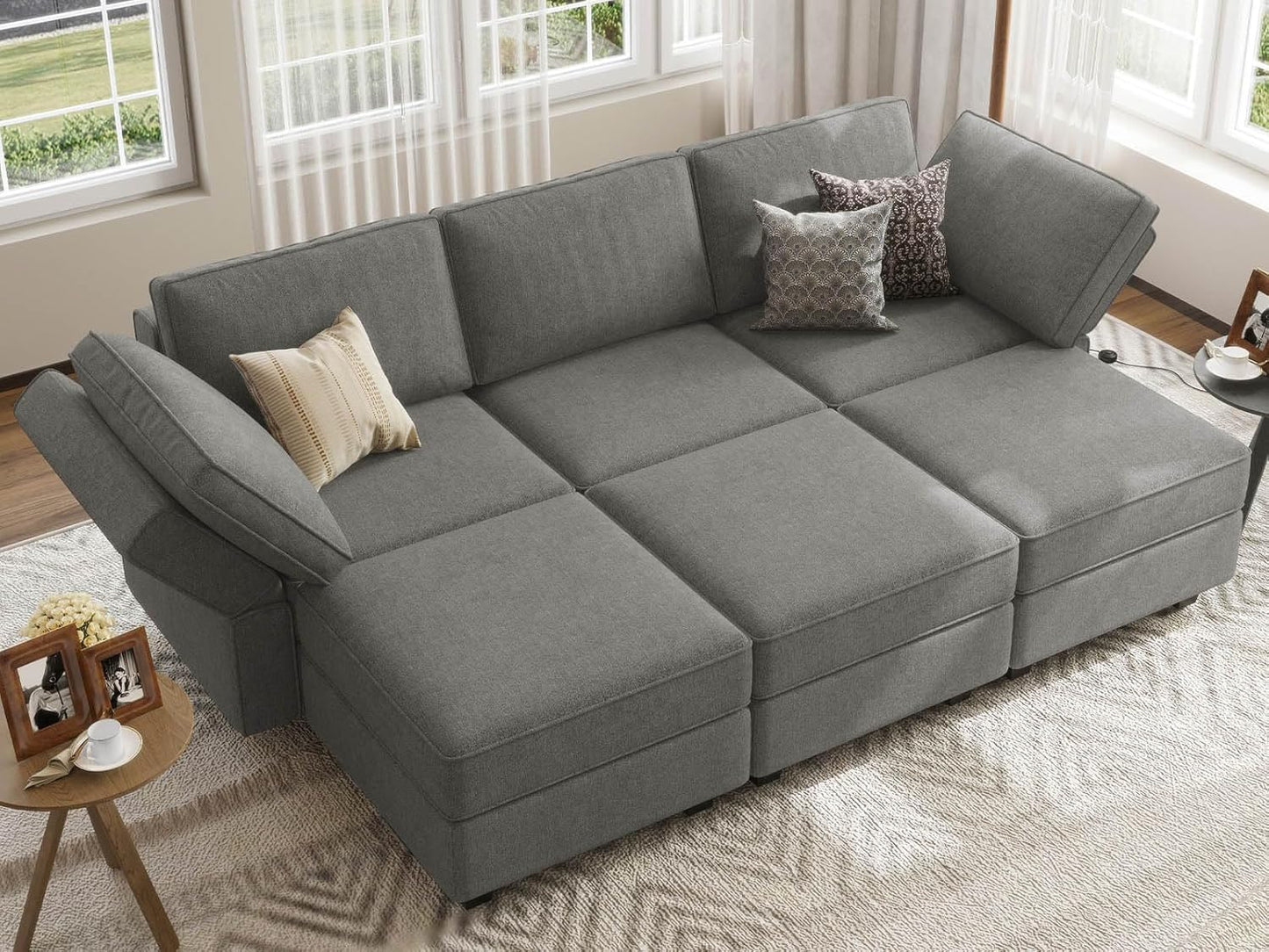 Belffin Terry Fabric Modular Sectional Sleeper Sofa Bed with Storage Convertible Sectional Couches