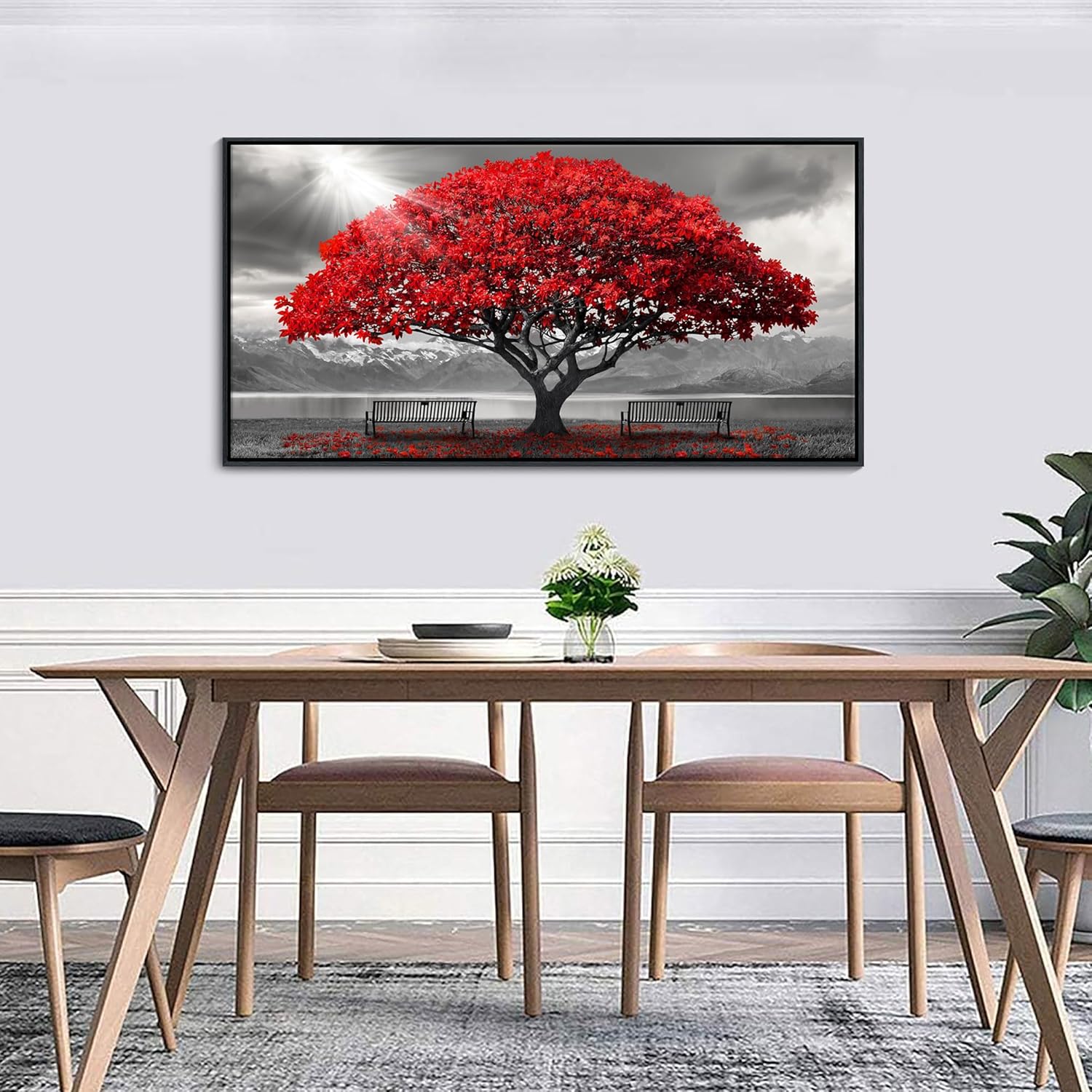 AJAZIKO Red Wall Art - Modern Framed Wall Art for Living Room - Red Tree Black and White Landscape