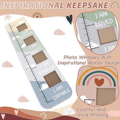 Solid Wood Inspirational Growth Chart for Kids with Photo Windows, Motivational Height Chart for
