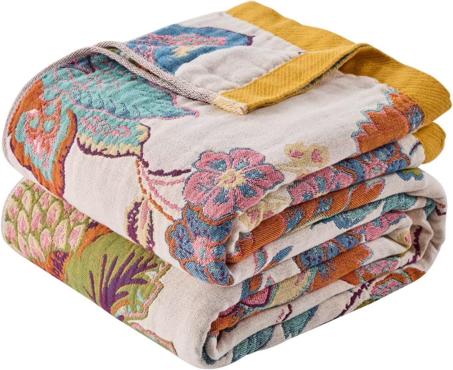 Boho Throw Blanket for Couch,100% Cotton Summer Blanket for Bed, Ultra Soft Rustic Quilt for Bed