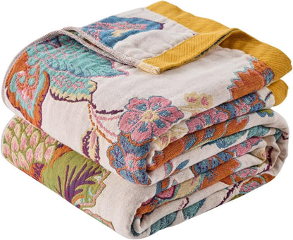 Boho Throw Blanket for Couch,100% Cotton Summer Blanket for Bed, Ultra Soft Rustic Quilt for Bed