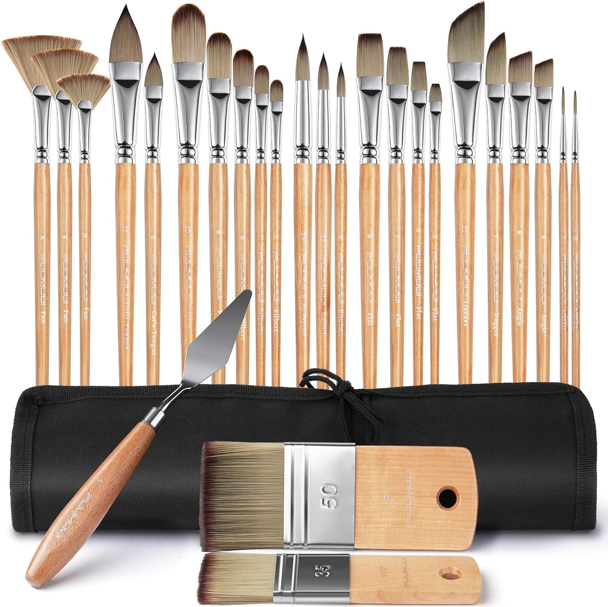 Fuumuui 26pcs Paint Brushes, Professional Acrylic Paint Brush Set Artists Complete Range of Sizes