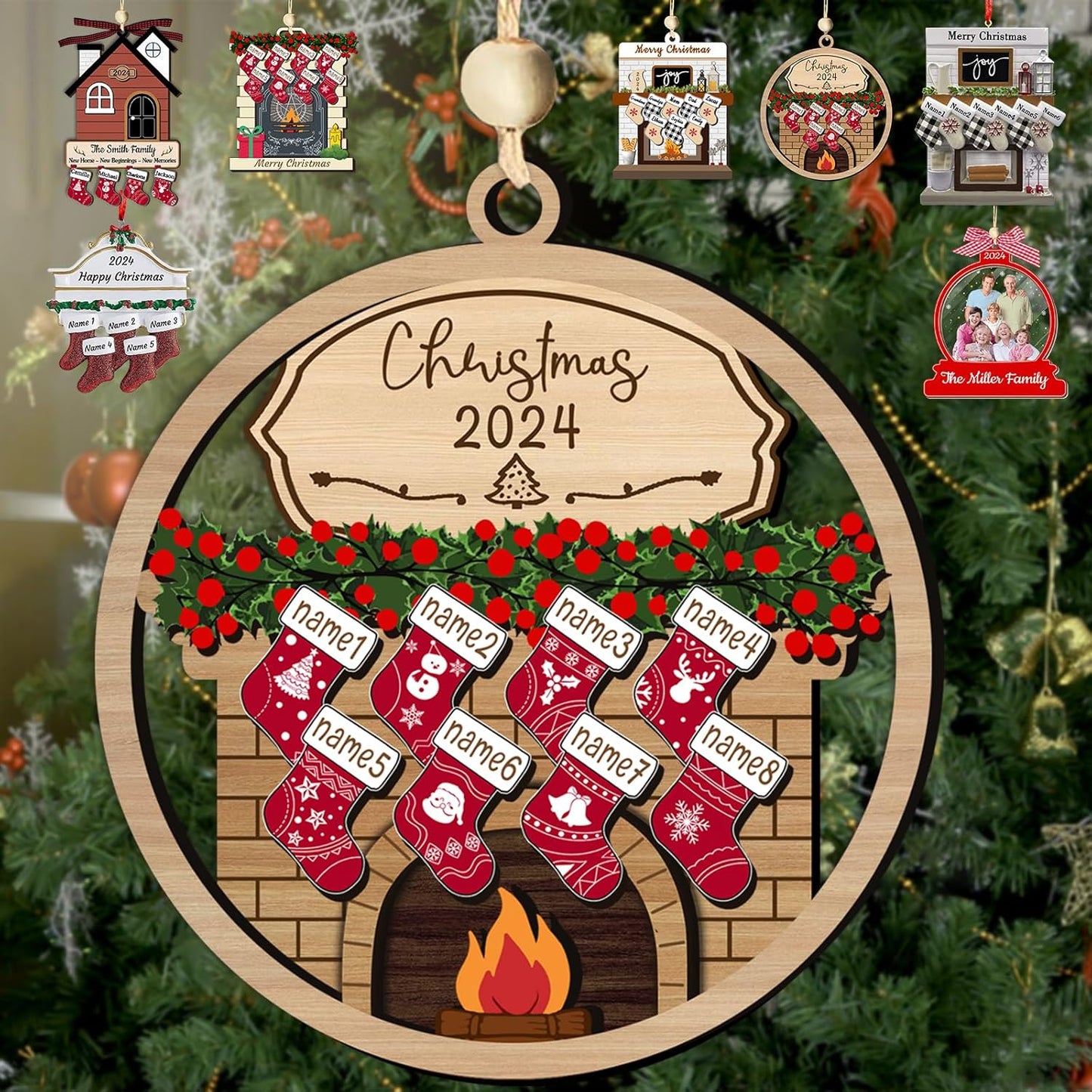 Personalized Christmas Ornaments with Names of 2/3/4/5/6/7/8 Custom Family Ornament Customized Xmas