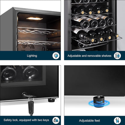 24 Bottles Wine Cooler Refrigerator, Small Wine Fridge Mini Wine Fridge Countertop with Glass Door