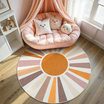 STARUIA Boho Sun Round Washable 6Ft Area Rug for Living Room, Soft Non-Slip Boho Rainbow Kids