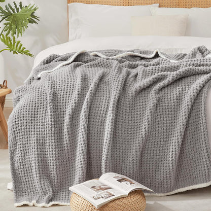Snuggle Sac Grey Waffle Throw Blanket for Couch Bed Sofa 60x80 inches, Reversible Grey Blanket