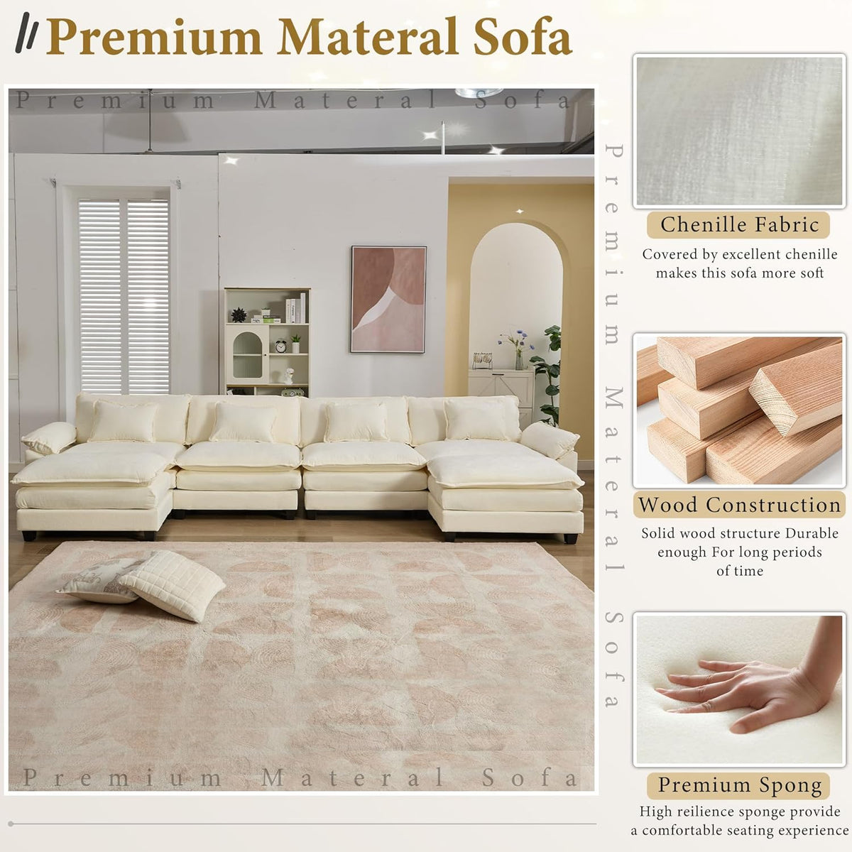 URRED Modular Sectional Sofa Comfy Cloud Couch, Modern Chenille Sofa Sleeper Deep Seat Couches with