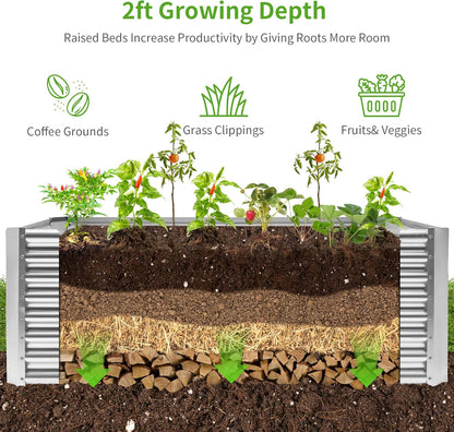 Land Guard 6×3×2 ft Galvanized Metal Raised Garden Bed, 2FT Deep Root Elevated Planter Box Steel